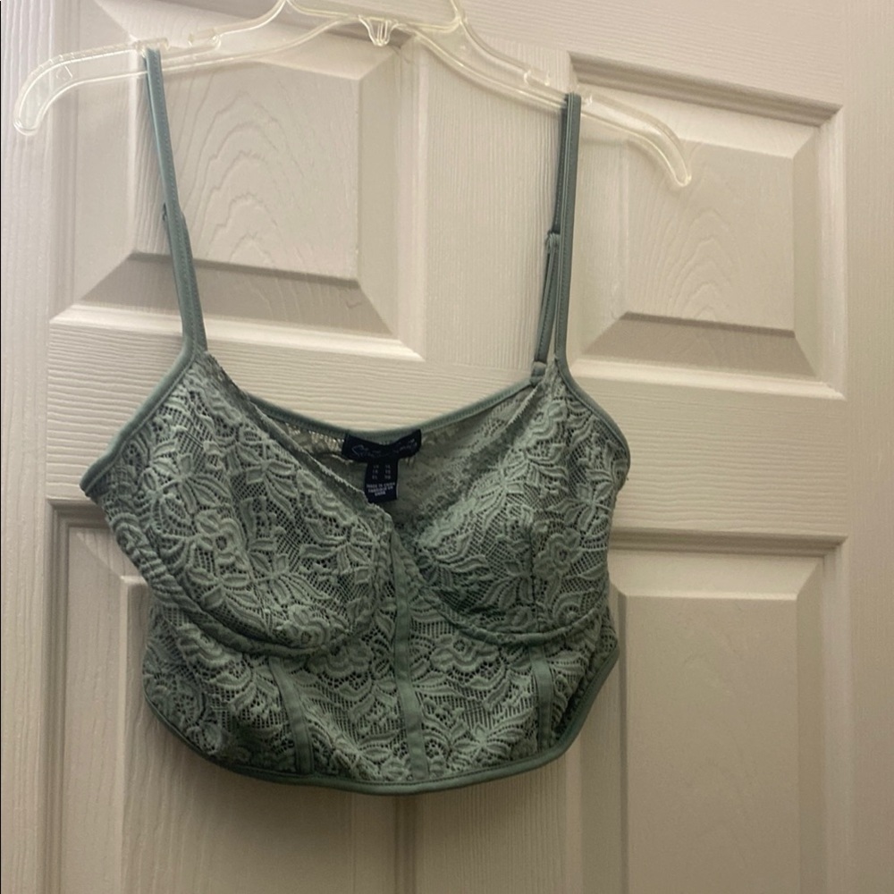 Green Lace Corset Crop Top